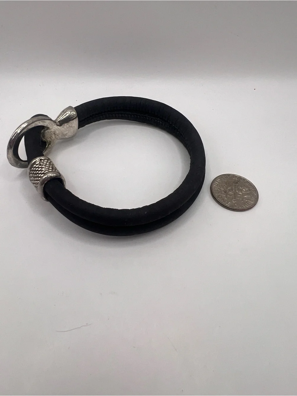 Black Double-Strand leather look cord Bracelet with Silver Accent